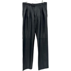 Henry Nichols 100% Genuine Leather Black Pleated Leather Pants Size 36 See Meas.